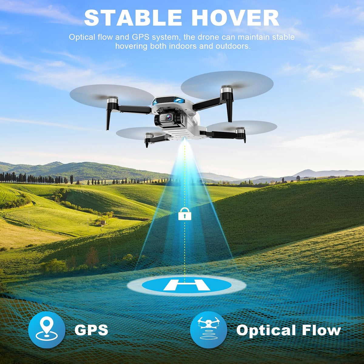 Drones with Camera for Adults 4K, GPS Drone with Auto Return, Follow Me, Circle Fly, Waypoint Fly, Optical Flow, Brushless Motor, Foldable 5G Transmission FPV Quadcopter under 250G