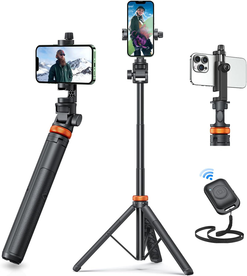 62" Phone Tripod, Tripod for Iphone & Selfie Stick with Remote