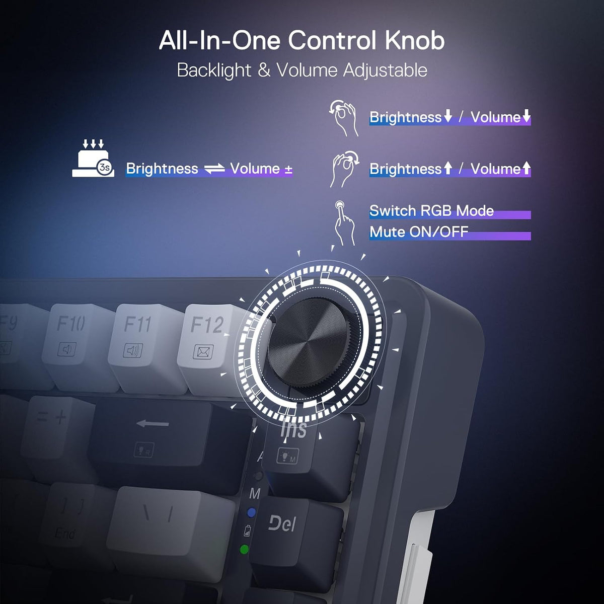 K673 PRO Wireless 81-Key RGB Gasket Gaming Keyboard, Scroll Knob