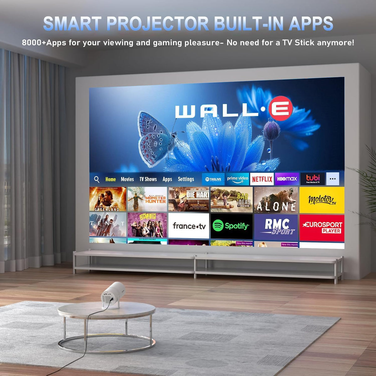 Mini Projector, Portable Smart Projector 4K Wifi 6 BT 5.4 [Built-In App]