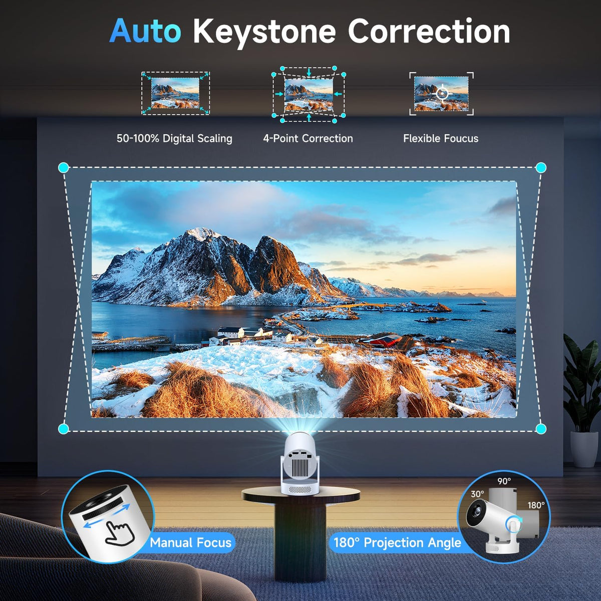Mini Projector with Wifi 6 and BT 5.4, Built-In Apps 2026 Upgraded