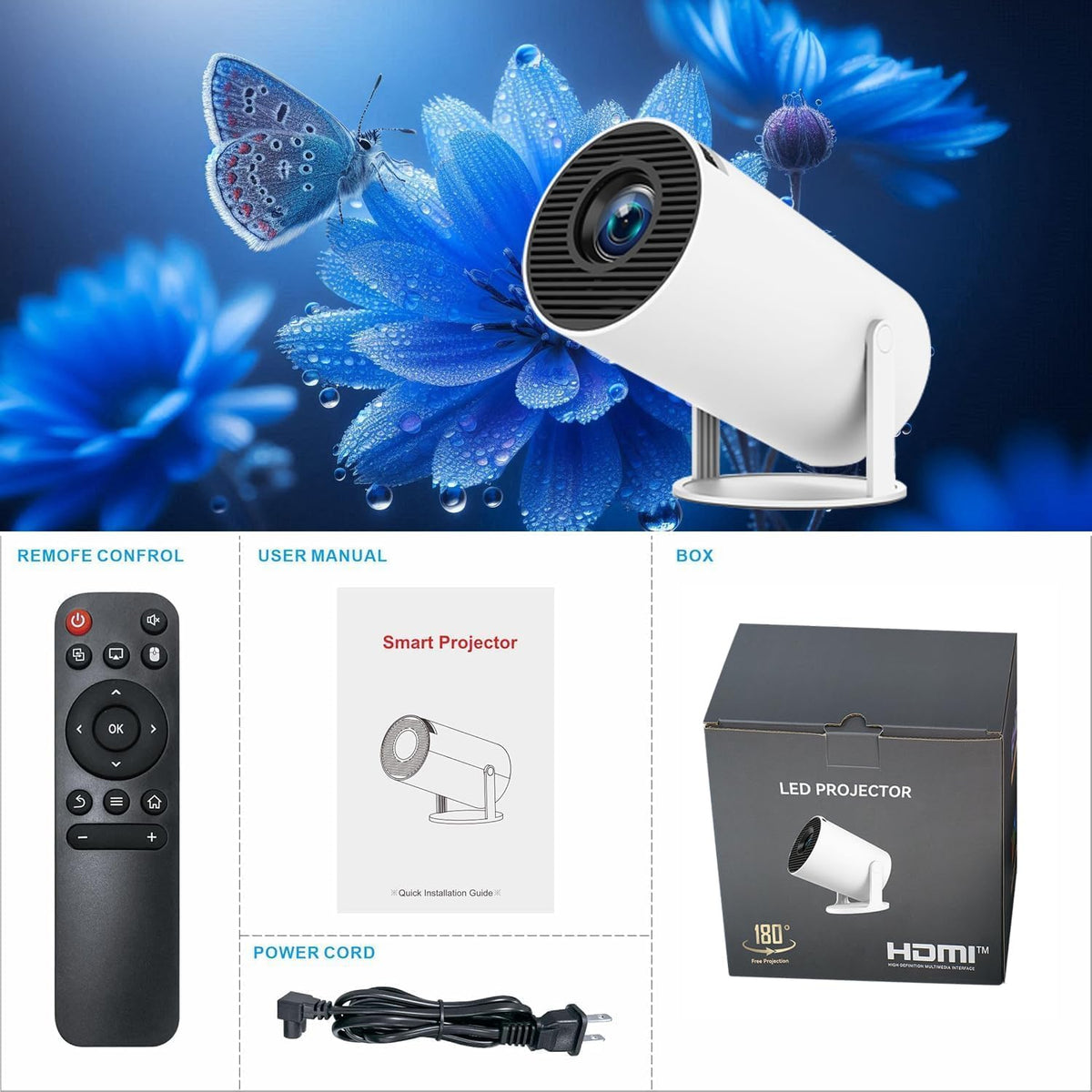 Mini Projector, Portable Smart Projector 4K Wifi 6 BT 5.4 [Built-In App]