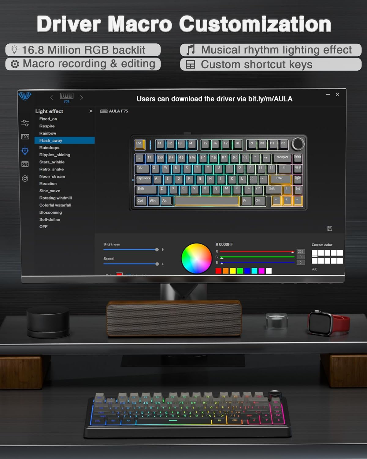 F75 Pro Wireless Mechanical Keyboard,75% Hot Swappable Custom Keyboard with Knob,Rgb Backlit,Pre-Lubed Reaper Switches,Side Printed PBT Keycaps,2.4Ghz/Usb-C/Bt5.0 Mechanical Gaming Keyboards
