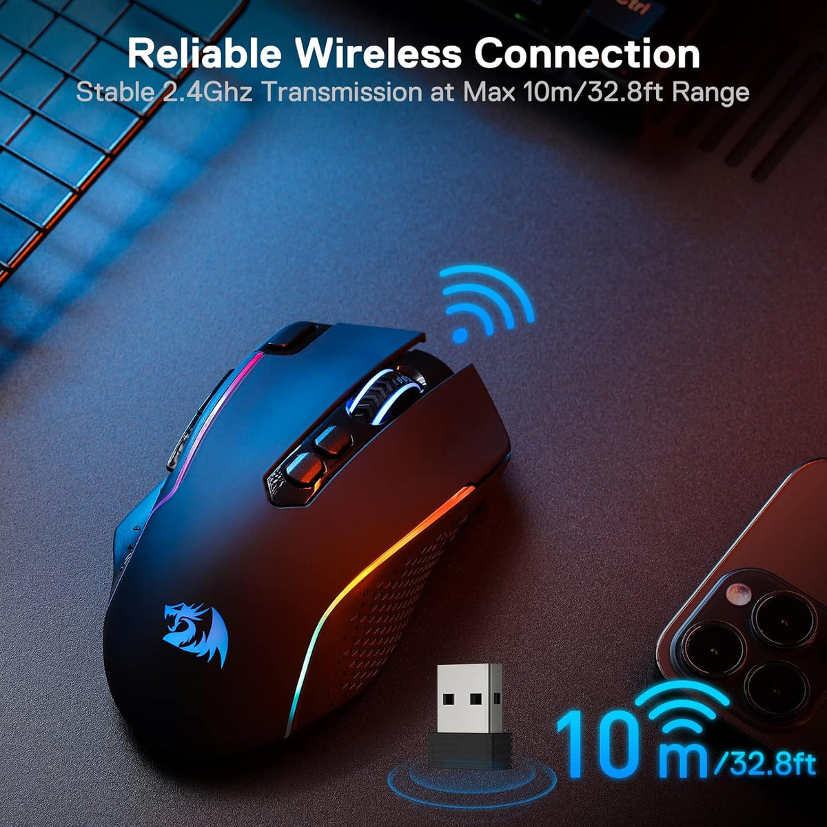 M810 PRO Wireless RGB Gaming Mouse 10000 DPI Remapping Keys